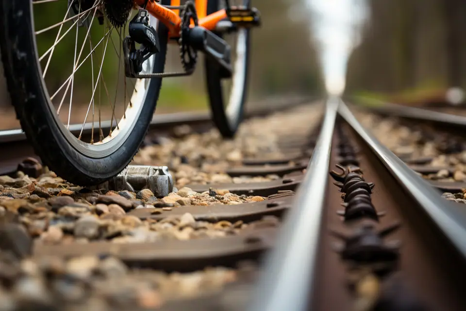 Cycliste mesurant l’entrejambe près d’un vélo adulte posé sur sol plat