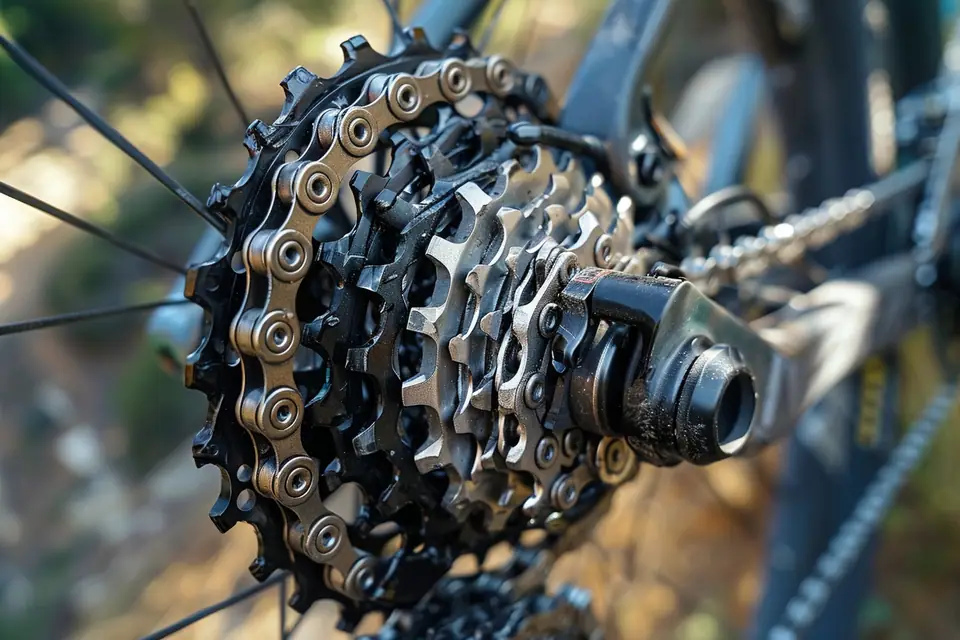 Main tenant un fouet à chaîne sur une cassette de VTT déposée