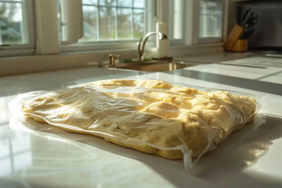 Pâtons de pizza huilés et emballés individuellement avant leur rangement au congélateur