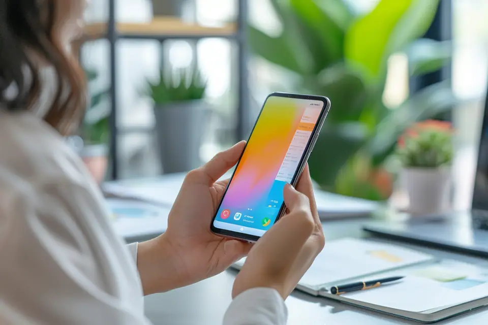 Entrepreneuse filmant une vidéo verticale devant sa vitrine avec un smartphone en main
