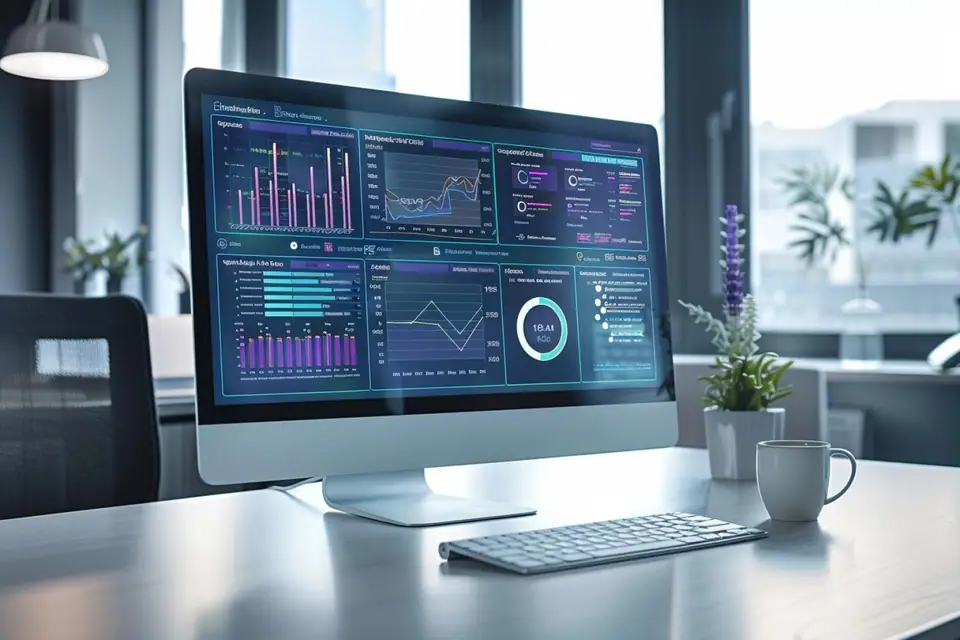 Calculatrice, tableau d’amortissement et relevé de prêt posés sur un bureau lumineux