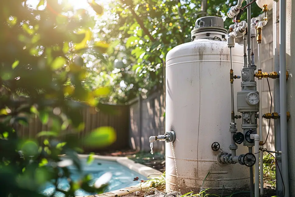 Bloc de filtration d’une piscine hors sol avec raccords, vanne et tuyaux souples