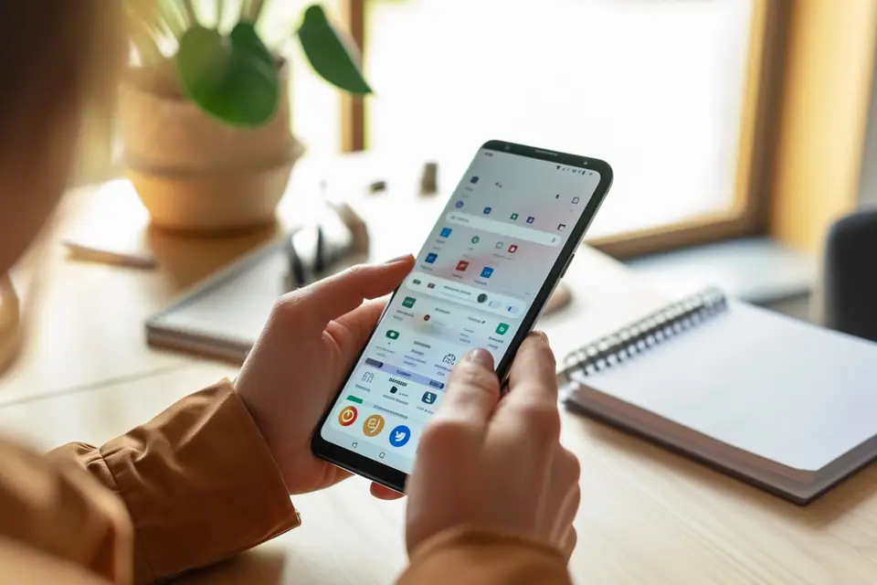 Smartphone Android affichant un gestionnaire de fichiers ouvert sur le dossier Téléchargements
