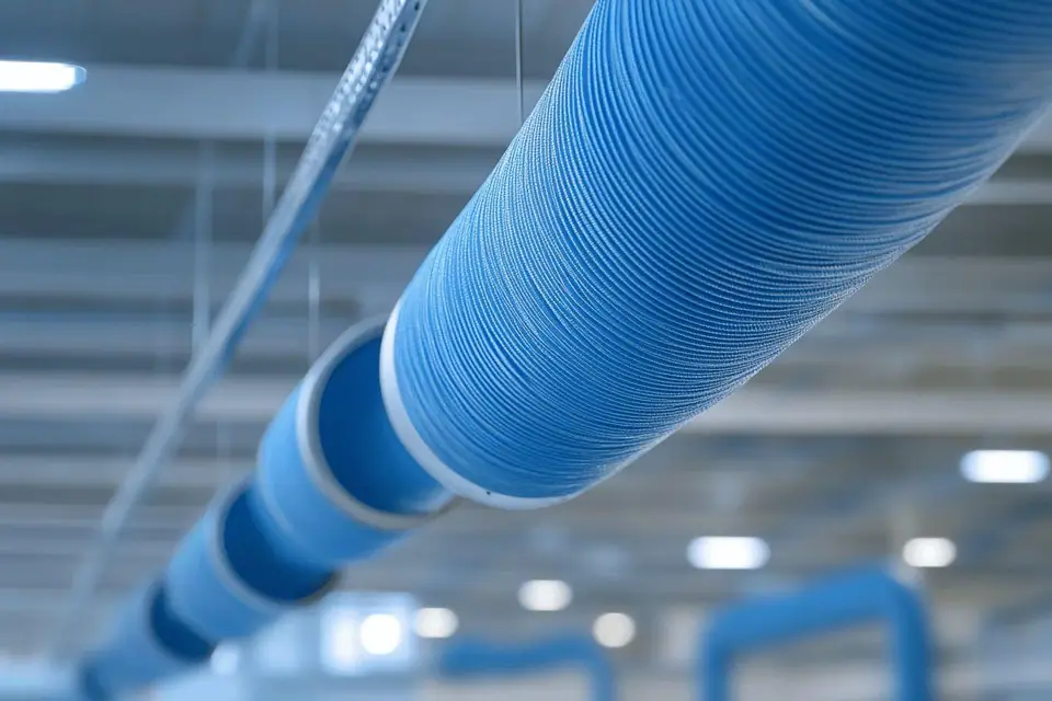 Gaines textiles blanches suspendues au plafond d’un espace professionnel ouvert et lumineux