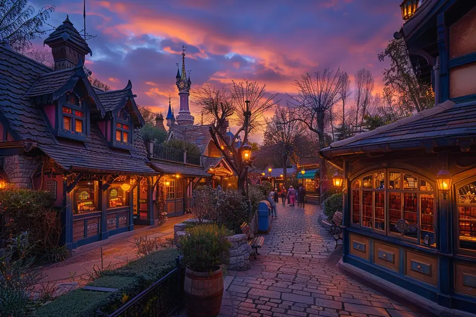 Le château de la Belle au Bois Dormant et l’entrée de la tanière du dragon à Disneyland Paris