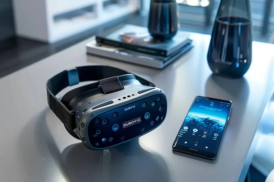 Téléphone Android inséré dans un casque de réalité virtuelle pour smartphone avec lentilles frontales