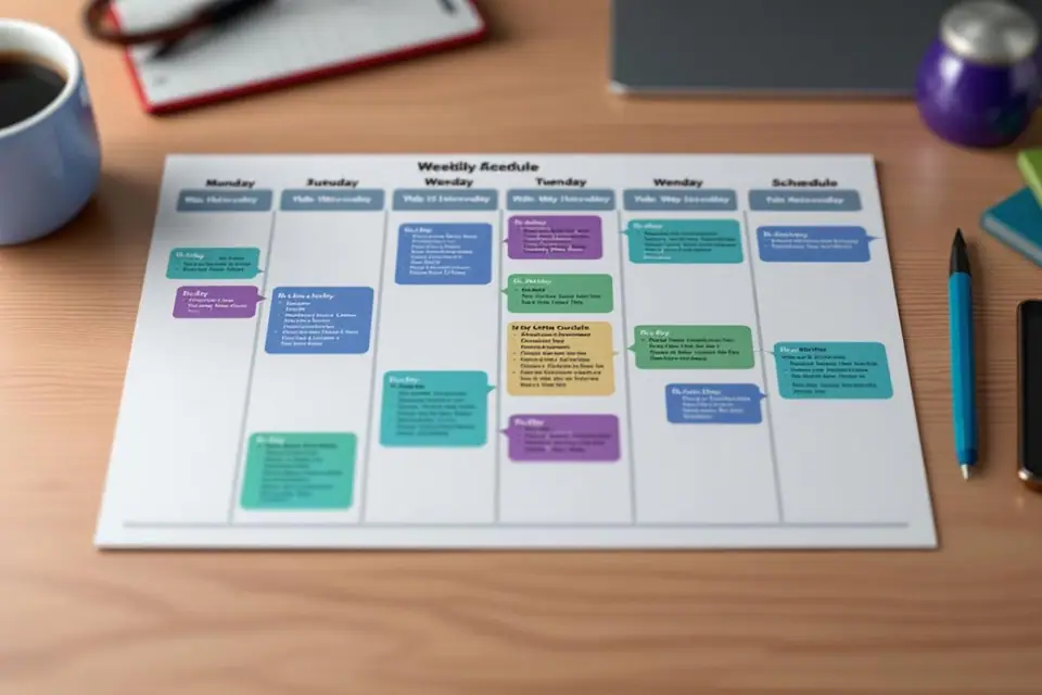 Lycéenne organisant ses cours de mathématiques et de SVT dans un agenda hebdomadaire papier