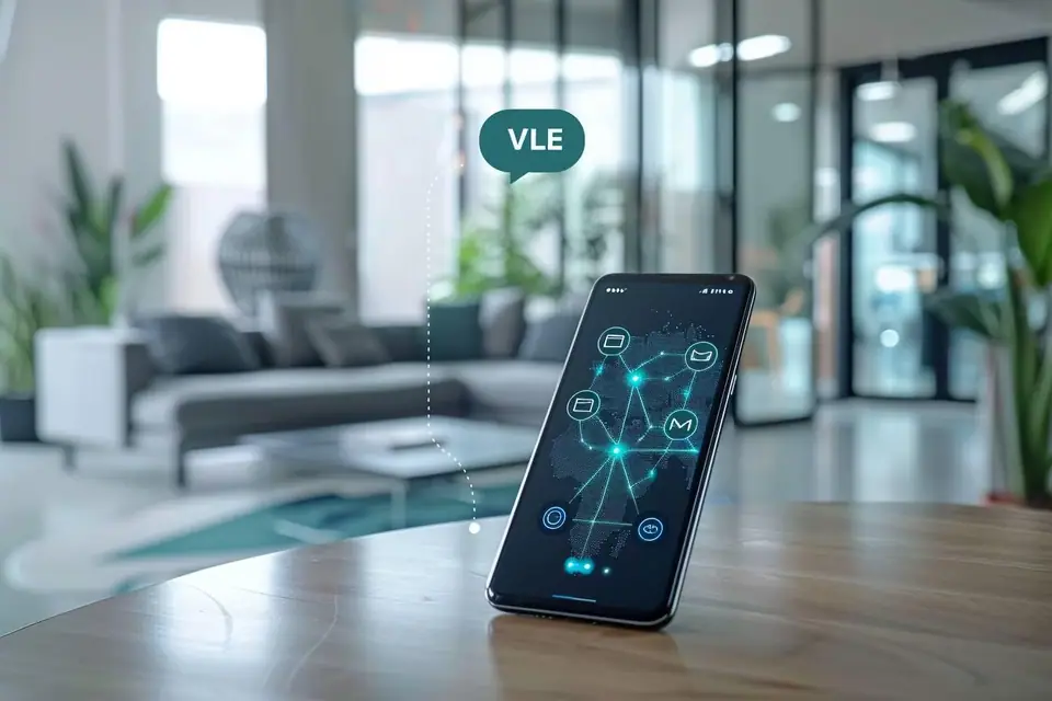 Personne consultant des messages SMS et MMS sur un smartphone connecté au réseau 4G