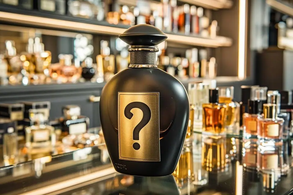 Flacons de parfum sobres, touches parfumées et mouillettes posés sur une table claire