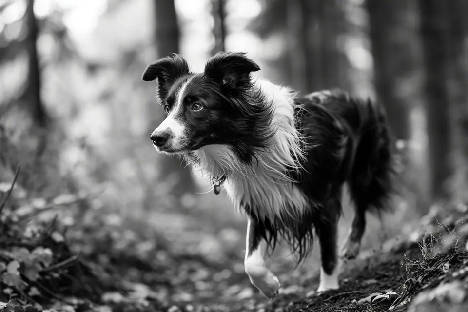 Coureuse reliée à un chien athlétique par une longe élastique sur un sentier forestier