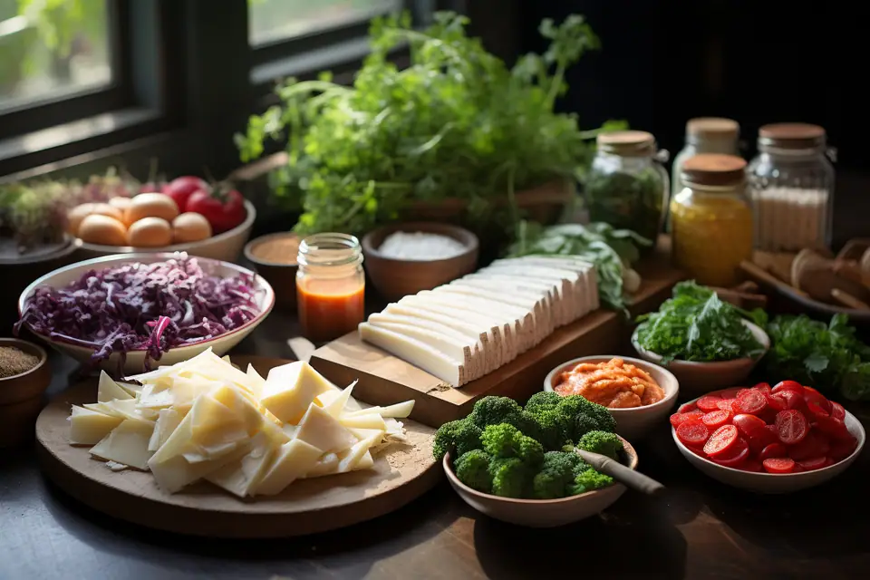 Table de crêpe party avec crêpière, pâte, garnitures salées et pots de confiture