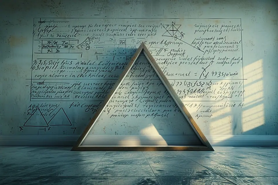Triangle isocèle tracé au compas sur papier quadrillé avec hauteur centrale et base annotées