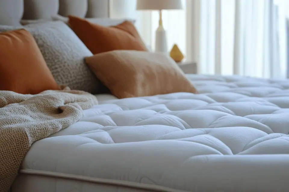 Protège-matelas blanc respirant posé sur un matelas dans une chambre lumineuse