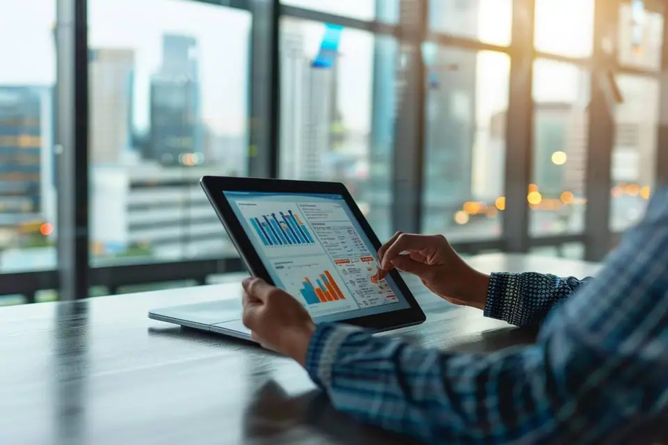 Réunion professionnelle autour d’un ordinateur affichant une présentation PowerPoint en cours de validation