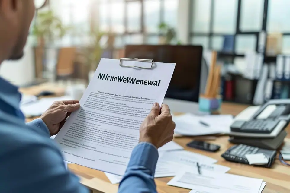Professionnelle relisant une attestation d’assurance et un avis d’échéance sur son bureau