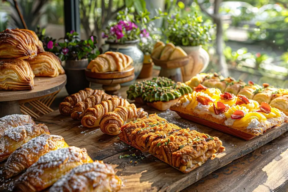 Assortiment de petits gâteaux keto aux amandes, chocolat noir et fruits rouges sur une table claire
