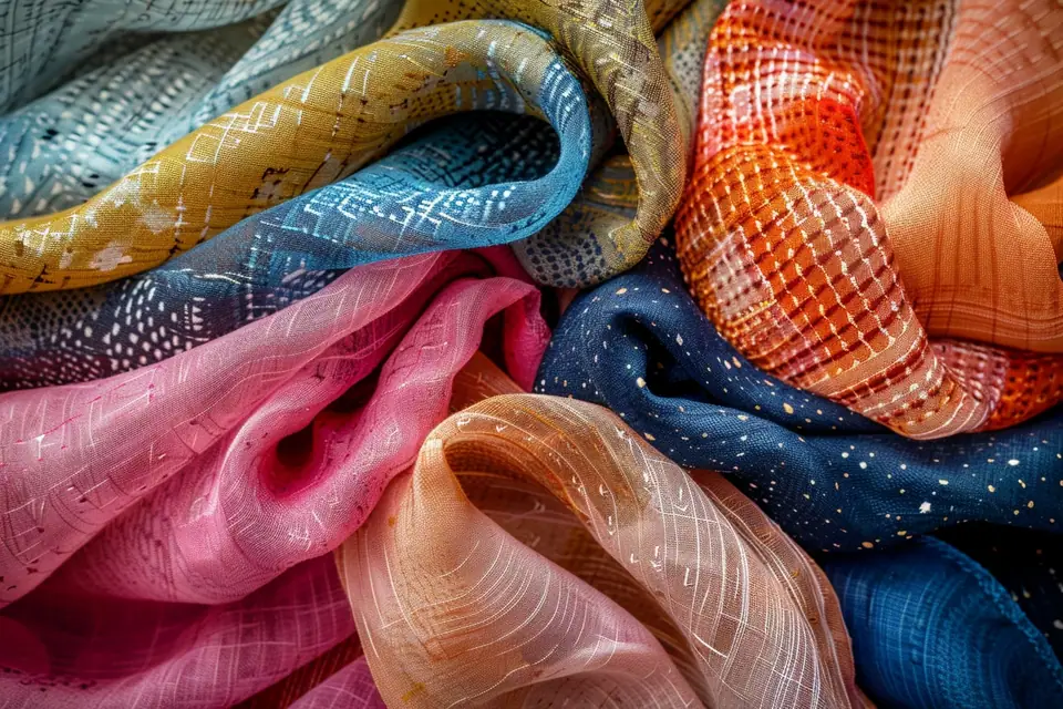 Écharpes en laine et en polyester personnalisées par broderie et impression textile sur une table