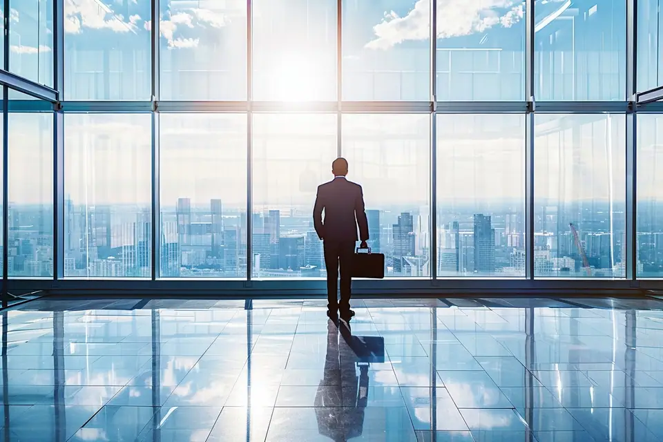 Professionnelle relisant une offre d’emploi juridique sur ordinateur dans un bureau lumineux