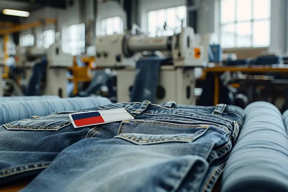 Gros plan sur un jean brut montrant couture latérale, rivet métallique et toile denim